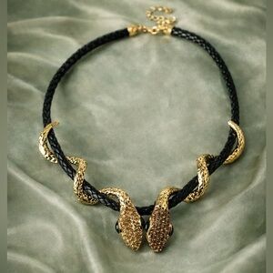 Serpenti Gothic Black Braided Snake Choker Necklace – Gold Serpent Design